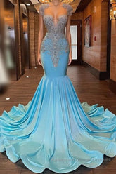 Beautiful Long Sleeveless Mermaid Semi Formal Prom Dresses With Beading